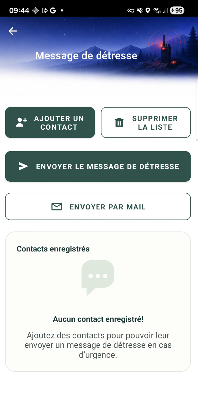 Écran Message de détresse