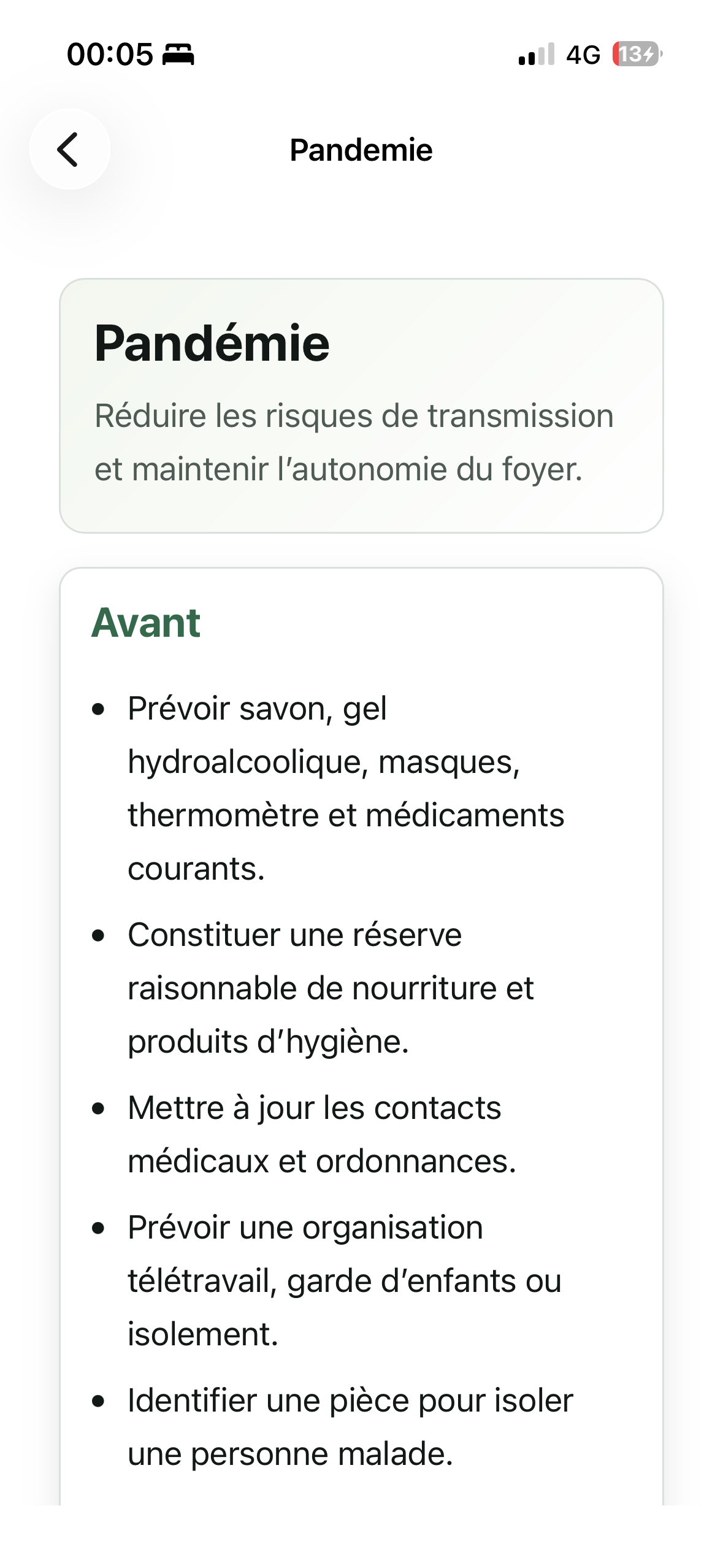Fiche pandémie avec préparation avant la crise