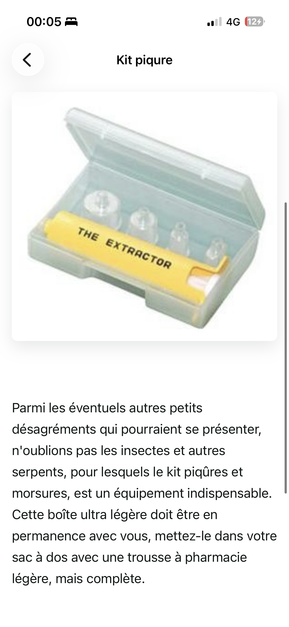 Fiche kit piqûre avec photo et conseils