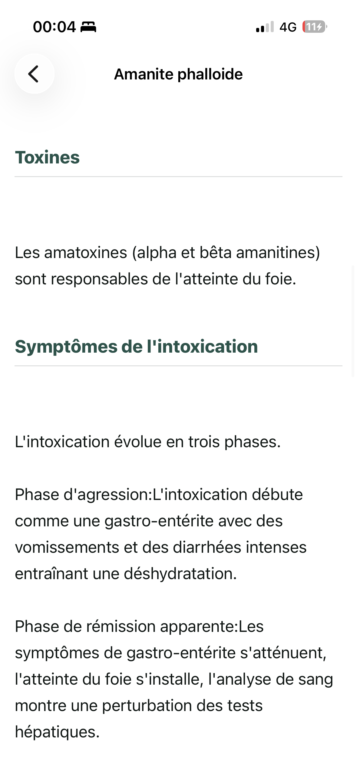 Fiche Amanite phalloïde avec toxines et symptômes