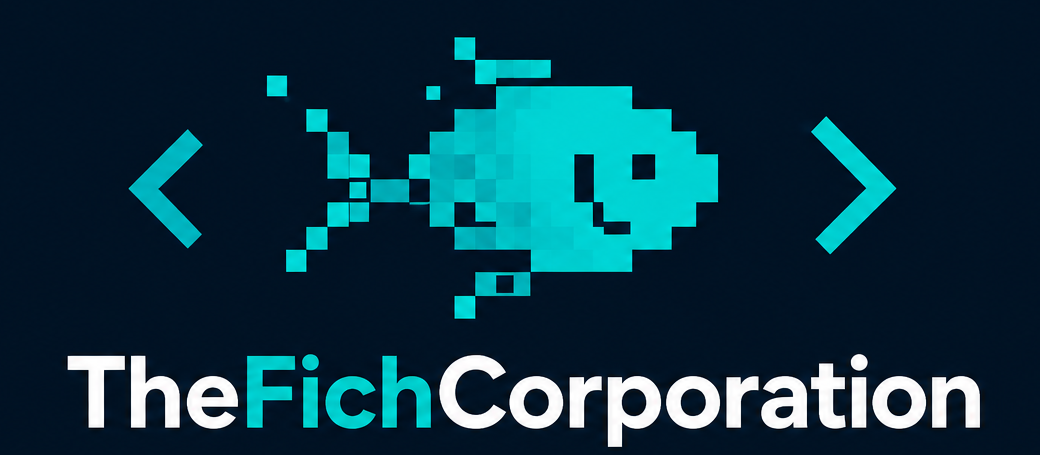 Logo TheFichCorporation, poisson pixel dans des balises HTML
